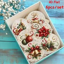 2Dflat 4pcs/Set Wooden Christmas Themed Coasters, Decorated With Exquisite 2D Flat Christmas Tree And Gift Patterns, Suitable For Home And Office Decoration, Also An Ideal Gift For Housewarming Or Holiday Occasions For Friends And Family - Multicolor - View 2