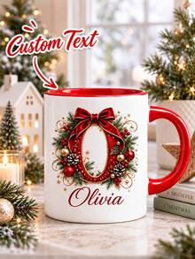 Personalized Letter Christmas Mug, Customized Name Hot Chocolate Cup, Nostalgic Santa Claus, Christmas Gift For Colleagues, Letter Coffee Cup For Friends - Multicolor - View 2