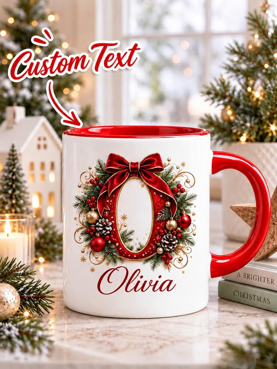 Personalized Letter Christmas Mug, Customized Name Hot Chocolate Cup, Nostalgic Santa Claus, Christmas Gift For Colleagues, Letter Coffee Cup For Friends - Multicolor - View 1