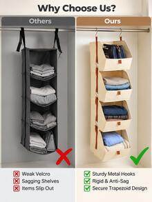 1pc 4-Tier Foldable Hanging Closet Organizer, No-Assembly Space-Saving Wardrobe Storage Bag And Clothing Shelf For Clothes, Sweaters, Towels And Accessories, Multifunctional Hanging Storage For Bedroom, Dorm And Home - Multicolor - View 3