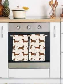 2pcs Kitchen Towels, Dog Element, Atmospheric, Suitable As Gift, Suitable For Family Gathering, Customizable, Pattern With Many Dachshunds, Also Available In Bathroom Towels - Beige - View 2