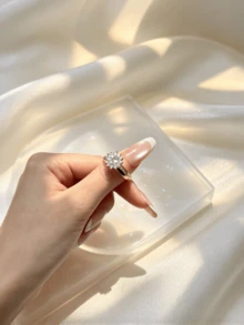 18K Gold Plated Women's Double Band Ring, Round Cut Zirconia Stackable Exaggerated Ring, Elegant Wedding Party Jewelry - Gold - View 7
