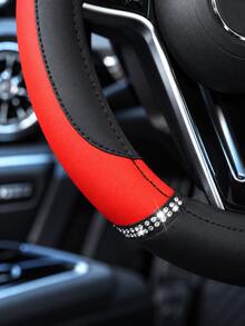 Bling Rhinestone Leather Spliced Car Steering Wheel Cover, Anti‑Slip Inner Ring Wear‑Resistant Steering Wheel Protector, Universal 15 Inch Fashion Car Interior Accessories For Women Ladies - Multicolor - View 11