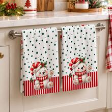 2pcs Christmas Bear Polka Dot & Striped Kitchen Towels, Red & Green Christmas Hat Print Tea Towels, Suitable For Kitchen, Bathroom, Toilet, Holiday Kitchen Decor, Winter Home Decoration, Christmas Gift Set - Multicolor - View 4