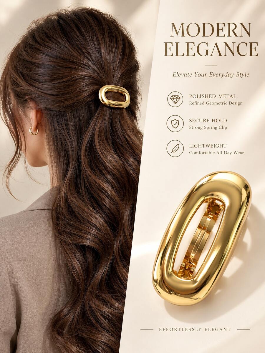 1 buah Jepit Rambut Modis Warna Solid Oval Berongga Paduan Logam Kelas Atas, Aksesori Rambut Multifungsi Berlapis Emas untuk Wanita, Cocok untuk Liburan Musim Panas dan Perjalanan