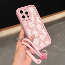 Gentle Island Style Hibiscus Flower Pattern Phone Case + Lanyard Compatible With Apple 11, 12, 13, 14, 12PROMAX, 13PROMAX, 15, 15PRO, 15PLUS, 15PROMAX, 16, 16Pro, 16Plus, 16Promax, 17, 17Pro, 17AIR, 17Promax, 18promax And Other Phone Models, A Great Choice For Couples And Holiday Gifts - Pink - View 3