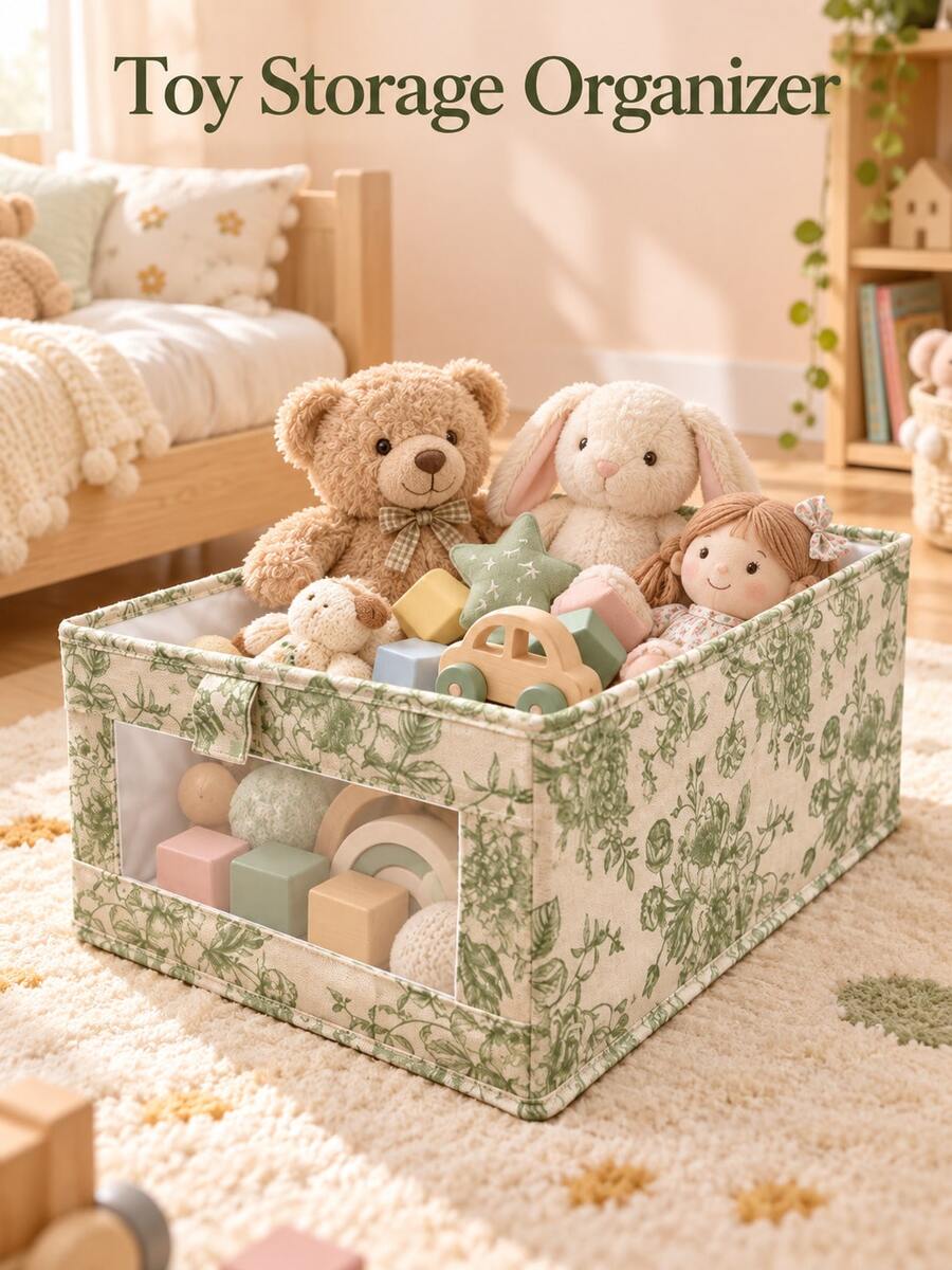 1pc Multifunctional Foldable Fabric Storage Boxes For Bedroom, Floral Storage Organizer With Clear Window For Toy Storage, Clothes, Pants And Closet Organization,Storage Bins,Storage Containers,Christmas,Closet Organizer And Storage - Multicolor - View 1