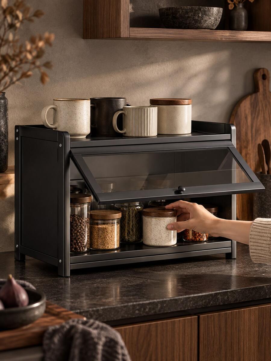 Light Luxury Simple Desktop Display Cabinet, Easy Assembly Desktop Storage Display Cabinet, Transparent Dust-Proof Door, Multi-Functional Tabletop Storage Rack, Suitable For Mugs, Cosmetics And Office Supplies, Elegant Home Storage Rack - Multicolor - View 1