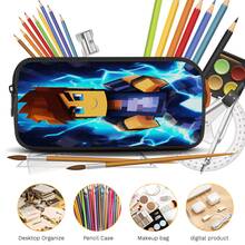 Blue Lightning Effect Pixel Boy Character Print 3 Pieces Set Large Capacity Backpack + Crossbody Bag + Pencil Case Adjustable Breathable Shoulder Straps Fashion Pixel Style Game Theme Enthusiast Daily Commute Storage Set - Printed Bag - View 2
