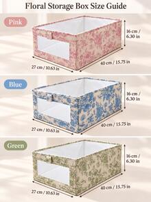 1pc Multifunctional Foldable Fabric Storage Boxes For Bedroom, Floral Storage Organizer With Clear Window For Toy Storage, Clothes, Pants And Closet Organization,Storage Bins,Storage Containers,Christmas,Closet Organizer And Storage - Multicolor - View 2