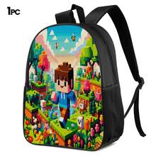 Pixel Forest Animal Boy Walking In Flower Sea Print 3 Pieces Set, Large Capacity Backpack + Crossbody Lunch Bag + Pencil Case, Durable Water-Resistant Fabric, Adjustable Padded Shoulder Straps, Fresh Healing Sandbox Style Daily Commute Travel Storage Set - Printed Bag - View 11