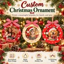 Custom Bow Round Photo Christmas Ornaments, Personalized Pet Picture & Text With Red Plaid Ribbon And Santa Hat, Festive Christmas Tree Decorations, Customized Picture Bag Charm & Wall Hanging, Customizable Holiday Gift For Pet Lovers 2026 - Multicolor - View 6
