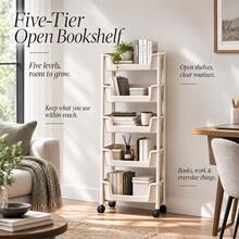 5 Tier Rolling Storage Cart With Wheels, Tall Narrow Organizer Cart For Bathroom, Bedroom, Kitchen, Laundry Room, Office & Home Storage - View 2