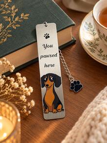 Dachshund Dog Metal Bookmark, Pun Quote You Pawsed Here Page Marker With Black Paw Pendant, Book Lover Gift - Multicolor - View 3