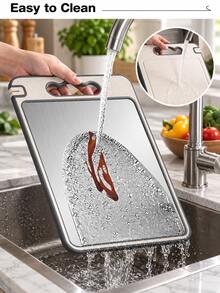 16 X 11 Inch Stainless Steel Kitchen Cutting Board, Double-Sided Metal Cutting Board With Non-Slip Edge And Handle, Easy To Clean, Suitable For Meat, Fish, Vegetables, Fruit, Bread, Home Kitchen Cooking And Meal Preparation - Multicolor - View 10