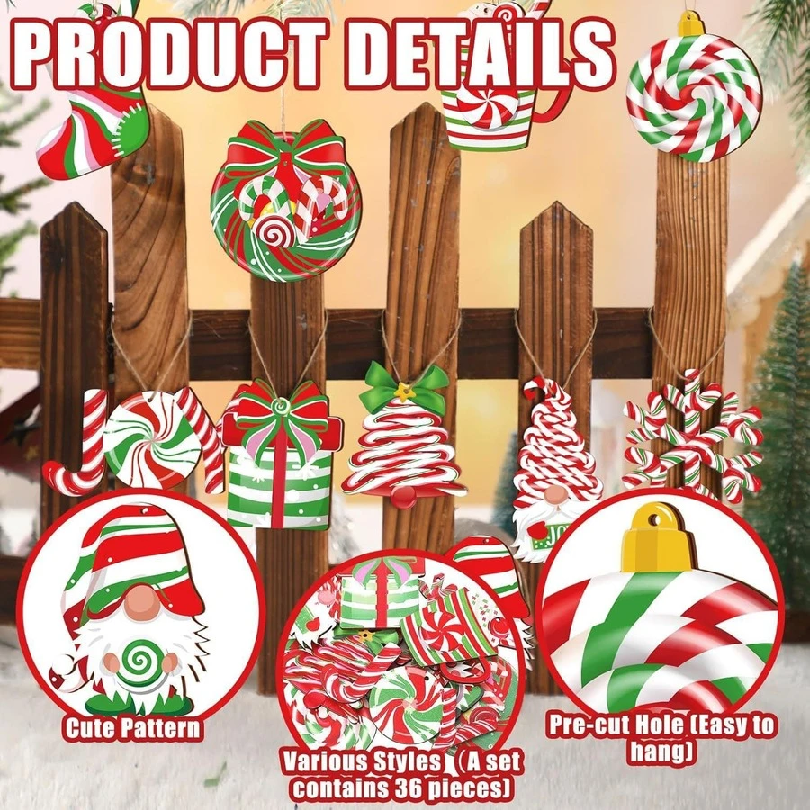 Christmas Tree Decoration Hanging Ornament Wooden Colorful Candy Hanging Decoration Holiday Decoration Christmas Tree Hanging Ornament Suitable For Home Decor - Multicolor - View 1