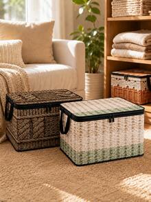 2D Flat Woven Texture Print Foldable Storage Box With Lid And Sturdy Zipper, Large Capacity Household Storage Basket, Suitable For Moving, Seasonal Clothing Change, Living Room And Garage Shelf Storage - Multicolor - View 11