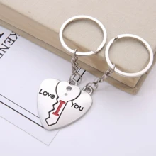 1pc Couple Puzzle Heart-Shaped Keychain Set, Heart And Key Puzzle Metal Keychain Set, Romantic Valentine's Day Bag Charm, Couple Anniversary Gift, Silver Split Heart And Key Pendant Keychain Engraved With "I Love You" Backpack Wallet Accessory, Gift For Him/Her - Multicolor - View 6
