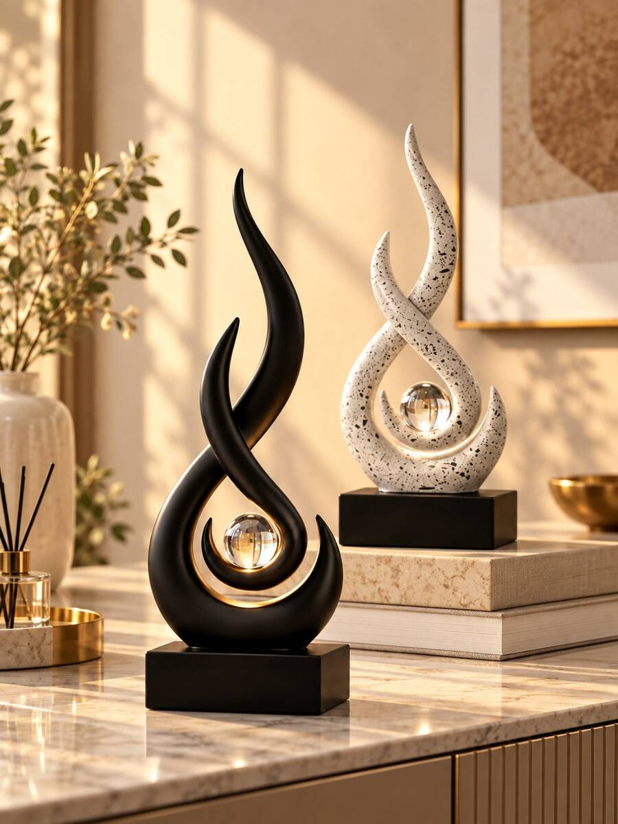 1pc Gold Flame Statue Ornament, Modern Minimalist Style, Suitable For Living Room, Dining Room And Other Places, Abstract Art Sculpture, Can Be Used As Bookshelf, Coffee Table Or Dining Table Decor
