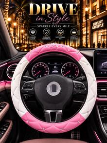 No Inner Ring Rhinestone Steering Wheel Cover, Light Pink Bling Crystal Leather Car Interior Accessory For Women, Anti-Slip Universal Fit 14.5-15 Inch - Multicolor - View 7