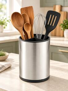 360° Rotating Kitchen Utensil Storage Rack, Stainless Steel Round Kitchen Tool Organizer With Drainage Holes, Soup Ladle, Fork, Knife, Scraper And Cooking Utensils Storage Bucket, Suitable For Kitchen And Dining Room Countertop Storage - Multicolor - View 8