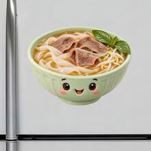 Pho Noodle Bowl Fridge Magnet, Rice Noodles With Beef And Herb Details In A Smiling Green Bowl For A Cozy Kitchen For All Metal Surfaces Throughout The Home - C - View 2