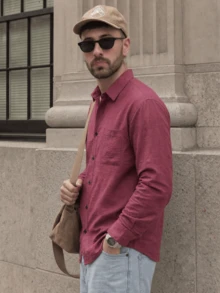 Lookun Men's Long Sleeve Shirt With Turn-Down Collar, Vintage Old Money Style, Textured Crinkled Design, Full Button-Down, Suitable For Spring, Autumn, Winter, Daily Wear And Travel - Burgundy - View 4