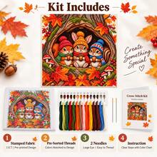 1pc Autumn Tree Hollow Animal Cross Stitch Kit 38x38cm [15x15 Inches] 11CT Cute Squirrel Rabbit Print, Beginner Stress Relief Handmade, Autumn/Winter Atmosphere Living Room Decor - Multicolor - View 4