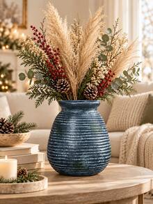 1pc Nordic Resin Flower Vase, Ribbed Textured Rustic Vase For Pampas Grass Dried Flowers, Modern Minimalist Home Decor For Living Room Bedroom Shelf Coffee Table - A - View 6