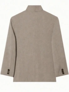 Women's Grey Asymmetric Stand Collar Blazer, New Loose Fit Slimming Casual Commute Versatile High-End Single-Breasted Small Suit Jacket, Autumn/Winter - Brown - View 9