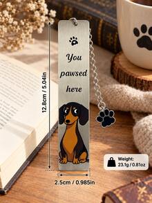 Dachshund Dog Metal Bookmark, Pun Quote You Pawsed Here Page Marker With Black Paw Pendant, Book Lover Gift - Multicolor - View 4