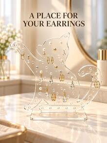 Cute Cat Shaped Acrylic Earring Holder - Can Store Various Types Of Earrings (Studs, Dangles And Hoops), Large Display Rack, Suitable For Placing On Vanity, Ideal Gift For Women. Jewelry Storage Box/Organizer, Jewelry Display Tower. - Multicolor - View 6