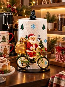 2pcs 2D Flat Christmas Decoration Kitchen Paper Towel Holder (No Light), Desktop Roll Paper Holder, Fun Santa Claus Design, Storage & Display 2-In-1, Suitable For Kitchen, Bathroom, Living Room, Dining Room, Desktop Storage Decor, Create Warm Christmas Atmosphere - Multicolor - View 2