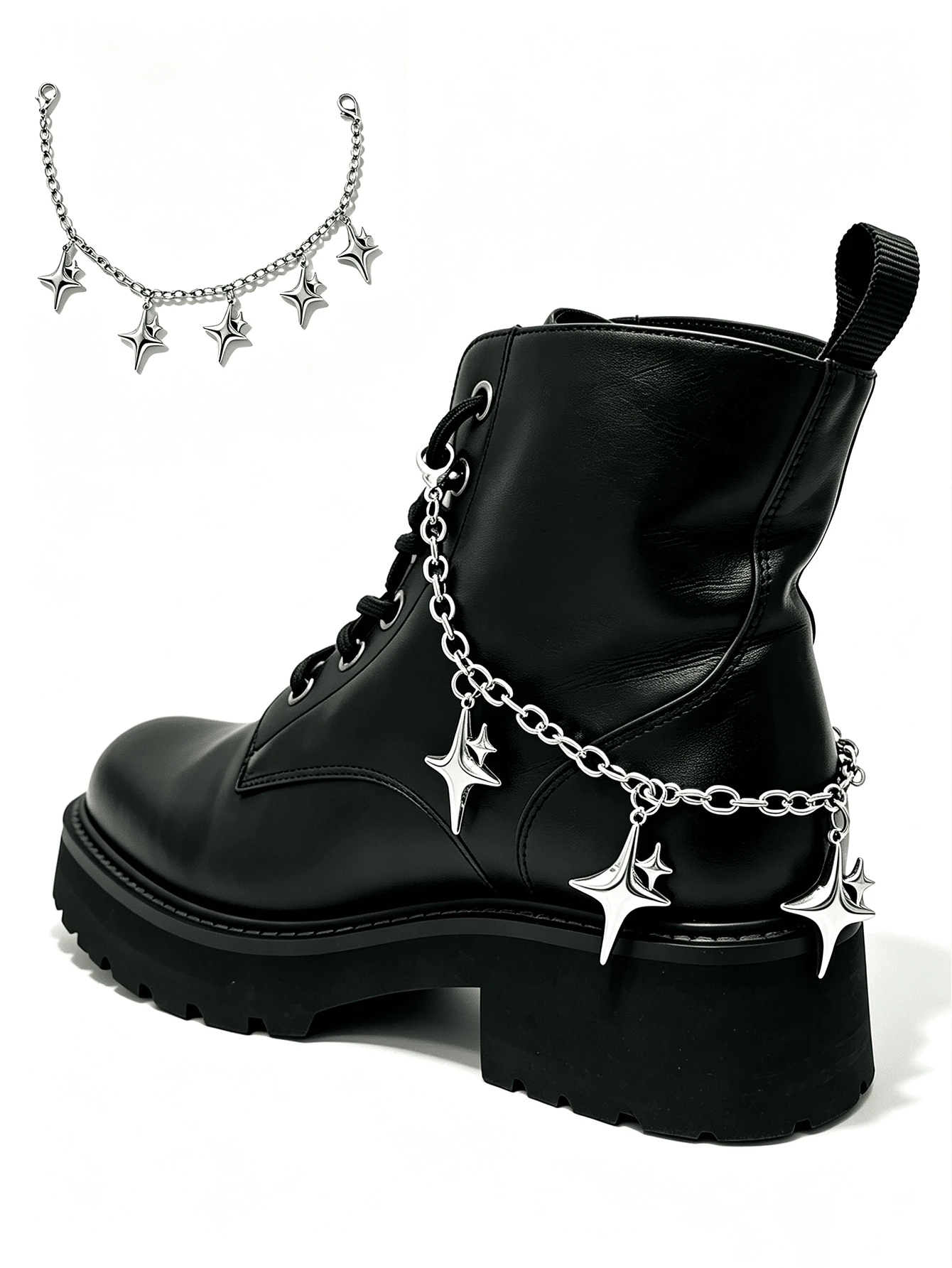 1pc Versatile Star Boots, Decorative Accessories, Sweet Cool Cross Star Pendant, Chain, Suitable For Daily Use - Silver - View 1
