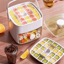 Easy-Release 48-Cavity Ice Cube Tray With Storage Bin - Silicone Mold, Quick Release, Stackable; Suitable For Parties, Bars, And Home Kitchens - White - View 7