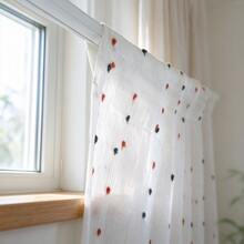 1pc Pastoral Style Colorful Small Dot Embroidered Linen Texture Window Curtain, Tassel Edge Rod Pocket Translucent Short Door Curtain, Kitchen Entryway Small Window Decorative Half Curtain - White - View 5