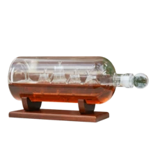 Ship In A Bottle Whiskey Decanter 1000ml With Wooden Stand – Borosilicate Glass Decorative Decanter For Whisky - View 3