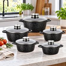 10-Piece Cookware Set, 5 Black Speckled Pots With Glass Lids, 16/18/20/24/26 Cm, For Everyday Family Cooking - View 8
