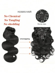 Body Wave Clip In Hair Extensions Human Hair Clip In Extensions 8pcs 120g/Set Brazilian Virgin Natural Hair Clip Ins For Natural Black Color Christmas Gift New Year Party Wig Holiday Wig Festive Style - Natural Black - View 6