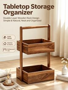1pc Double Layer Wooden Storage Box, Office Use, Handheld Desktop Organizer, Wooden Box, Storage Box, Gift Box, Jewelry And Cosmetic Storage Box, Item Organization, Ample Storage Space, Desktop Organizer - View 5