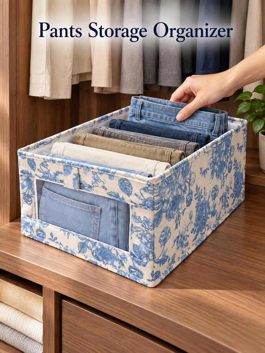 1pc Multi-Functional Foldable Fabric Storage Box, Floral Storage Organizer For Bedroom, With Transparent Window, Suitable For Toy Storage, Clothing, Pants And Closet Organization, Storage Bin, Storage Container, Christmas, Closet Organization And Storage - Multicolor - View 1