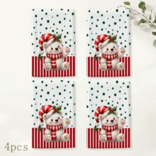 2pcs Christmas Bear Polka Dot & Striped Kitchen Towels, Red & Green Christmas Hat Print Tea Towels, Suitable For Kitchen, Bathroom, Toilet, Holiday Kitchen Decor, Winter Home Decoration, Christmas Gift Set - Multicolor - View 9