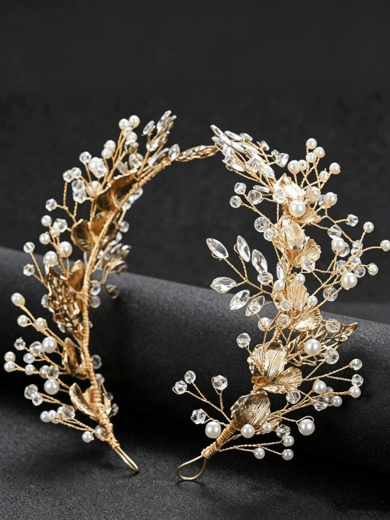 1pc Women's Wedding Leaf Alloy Pearl Rhinestone Soft Chain Headband Hair Accessory - Gold - View 1