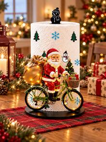 2pcs 2D Flat Christmas Decoration Kitchen Paper Towel Holder (No Light), Desktop Roll Paper Holder, Fun Santa Claus Design, Storage & Display 2-In-1, Suitable For Kitchen, Bathroom, Living Room, Dining Room, Desktop Storage Decor, Create Warm Christmas Atmosphere - Multicolor - View 1
