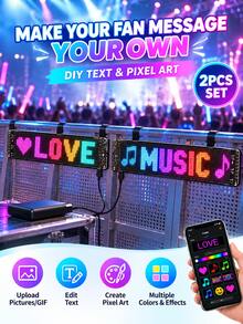 2pcs LED Flexible Screen Light, Multi-Language LED Matrix Pixel Panel Scrolling Advertising Light, USB APP Control Magic Eye Light Sign (Battery Not Included) - App Control - View 3