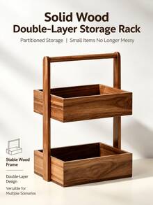 1pc Double Layer Wooden Storage Box, Office Use, Handheld Desktop Organizer, Wooden Box, Storage Box, Gift Box, Jewelry And Cosmetic Storage Box, Item Organization, Ample Storage Space, Desktop Organizer - View 3