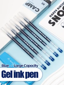 5Pcs Blue Long Lasting Gel Pens, Large Capacity Ink Pens For Students - Blue 5-pack - View 4