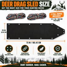 3PCS HDPE Deer Drag Sled Set With 2 * 360cm Pull Ropes, Heavy-Duty Rollable Hunting Hauling Mat With Reinforced Metal Eyelets For Game, Gear, Snow & Rough Terrain - Black - View 9