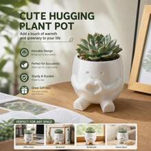 Healing Cartoon Character Small Flower Pot, Creative Cute Heart-Shaped Hugging Pose Succulent Planter, Material, Durable And Lightweight, Multiple Adorable Expressions To Choose From, Rounded Contour To Touch, Built-In Small Feet For Stable Placement, Suitable For Planting Succulents, Cacti And Other Small Foliage Plants, White And Green Two-Tone Minimalist Design, Fits Various Decor Styles, Perfect For Desk, Office, Bedroom, Windowsill, Easily Creates A Fresh And Healing Atmosphere - Multi-color - View 12