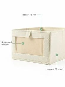 1pc Multi-Functional Foldable Fabric Storage Box With Transparent Lid, Organizer Bin For Bedroom Toy Storage, Plush Dolls, Clothes And Closet Organization - Beige - View 7